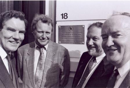 Clive Purkiss, JC Vandermeeren, Eric Verborgh  and John McColgan at the opening of Eurofound's  Brussels Office in 1991